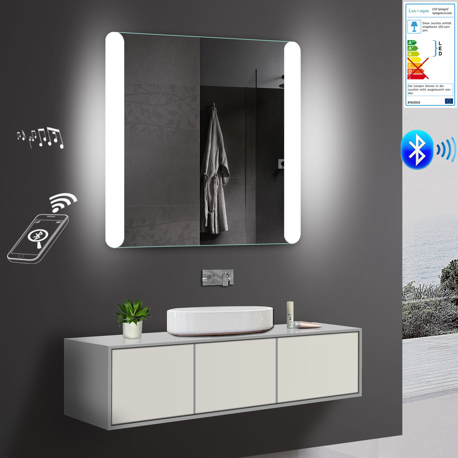 Badspiegel LED mit Bluetooth Lautsprecher 80x81cm Badezimmer Spiegel
