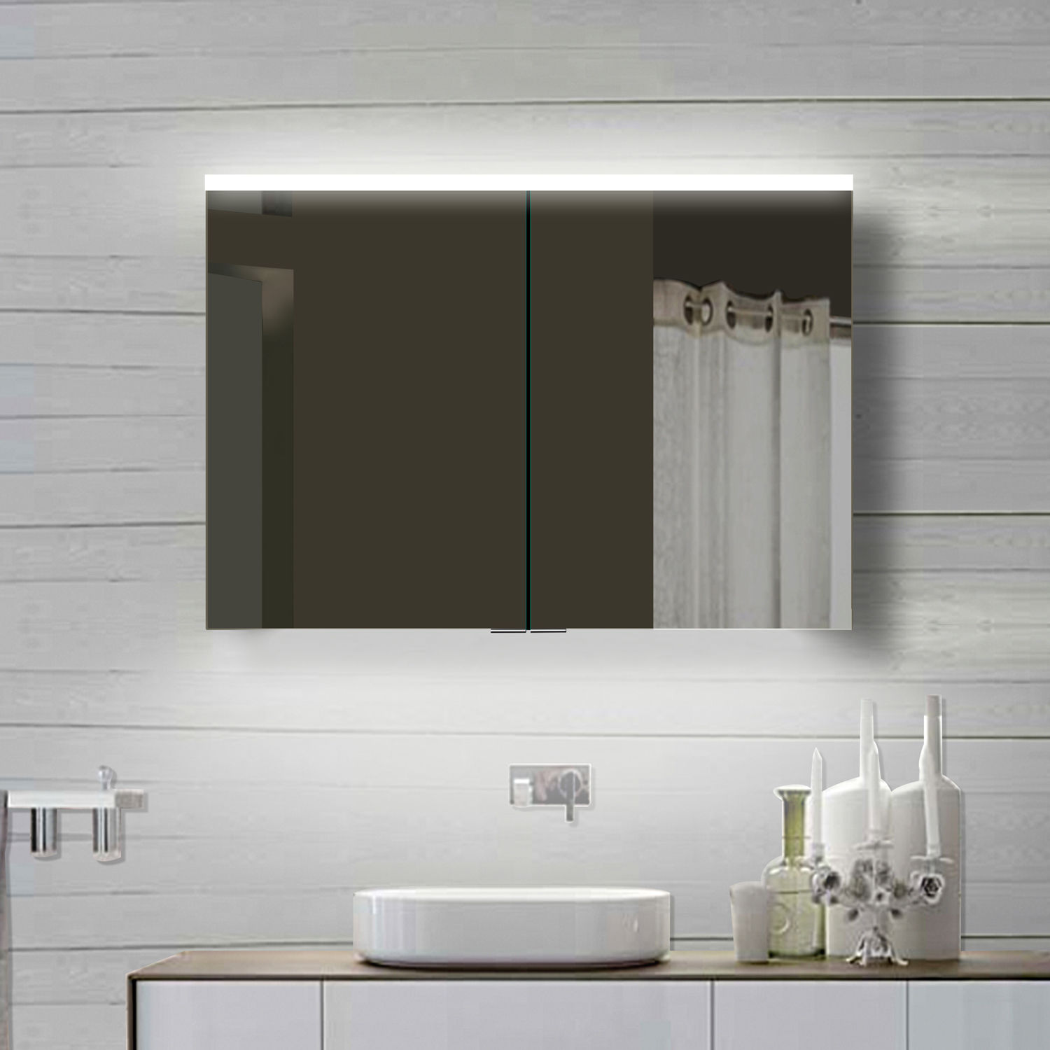 LED Spiegelschrank 100x70cm 2-türig Kaltweiss / Warmweiss Badezimmer