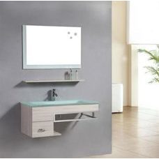 Badmöbel Eiche 100x48cm mit grünlich schimmernde Waschbecken Badspiegel