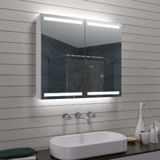 Badezimmerschrank Bad 80x70cm mit LED Beleuchtung kalt/warm Badspiegel