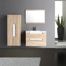 Badmöbel Eiche Holzoptik 3tlg Set mit Waschbecken Hängeschrank Wandspiegel